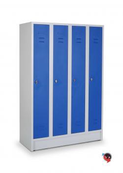 Stahl-Kleiderspind - Abteilbreite 30 cm - Gesamtbreite 120 cm- 4 Drehriegel für 4 Personen - blaue Türen  - sofort lieferbar - Preishit !